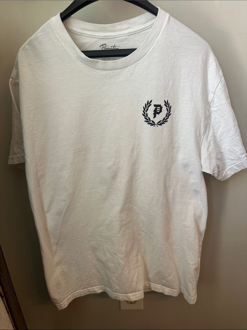 Primitive Redemption White Tee with Black Laurel Logo